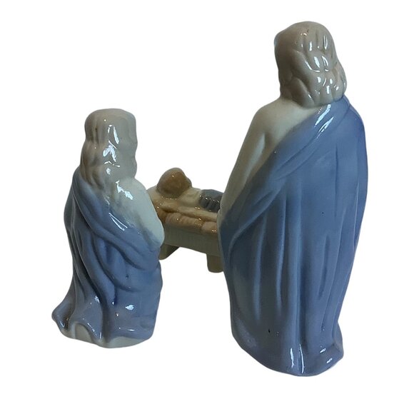 Vtg Porcelain Christmas Nativity Figurine Set Blue White Baby Jesus Mary Joseph - Picture 2 of 6